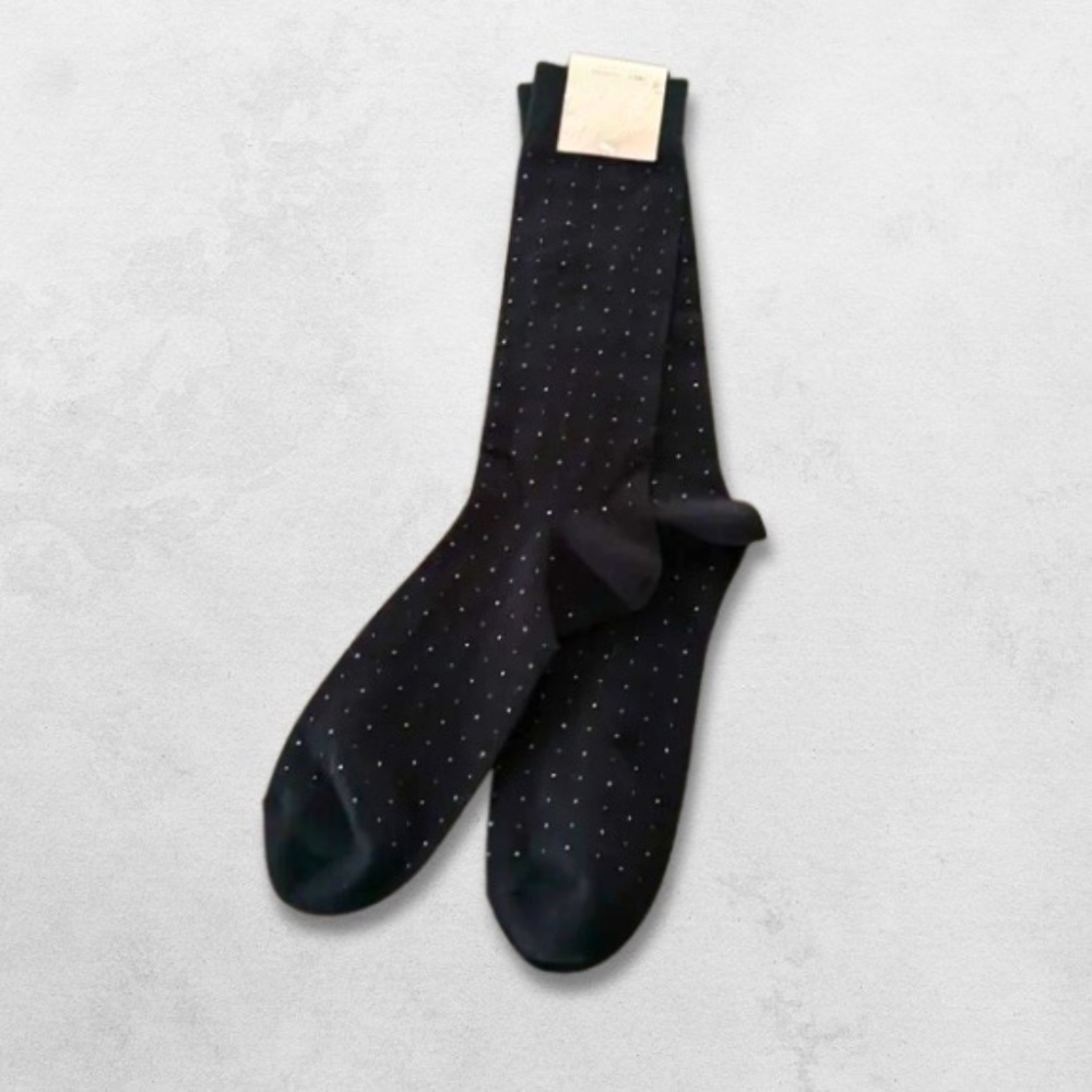 NWT Clarks Black Dress Socks Mid-Calf Stretchable Dotted Blue & White Men’s OS